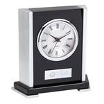 Promotional Black Piano Finish Wood & Aluminum Promotional Desk Clock with Logo
